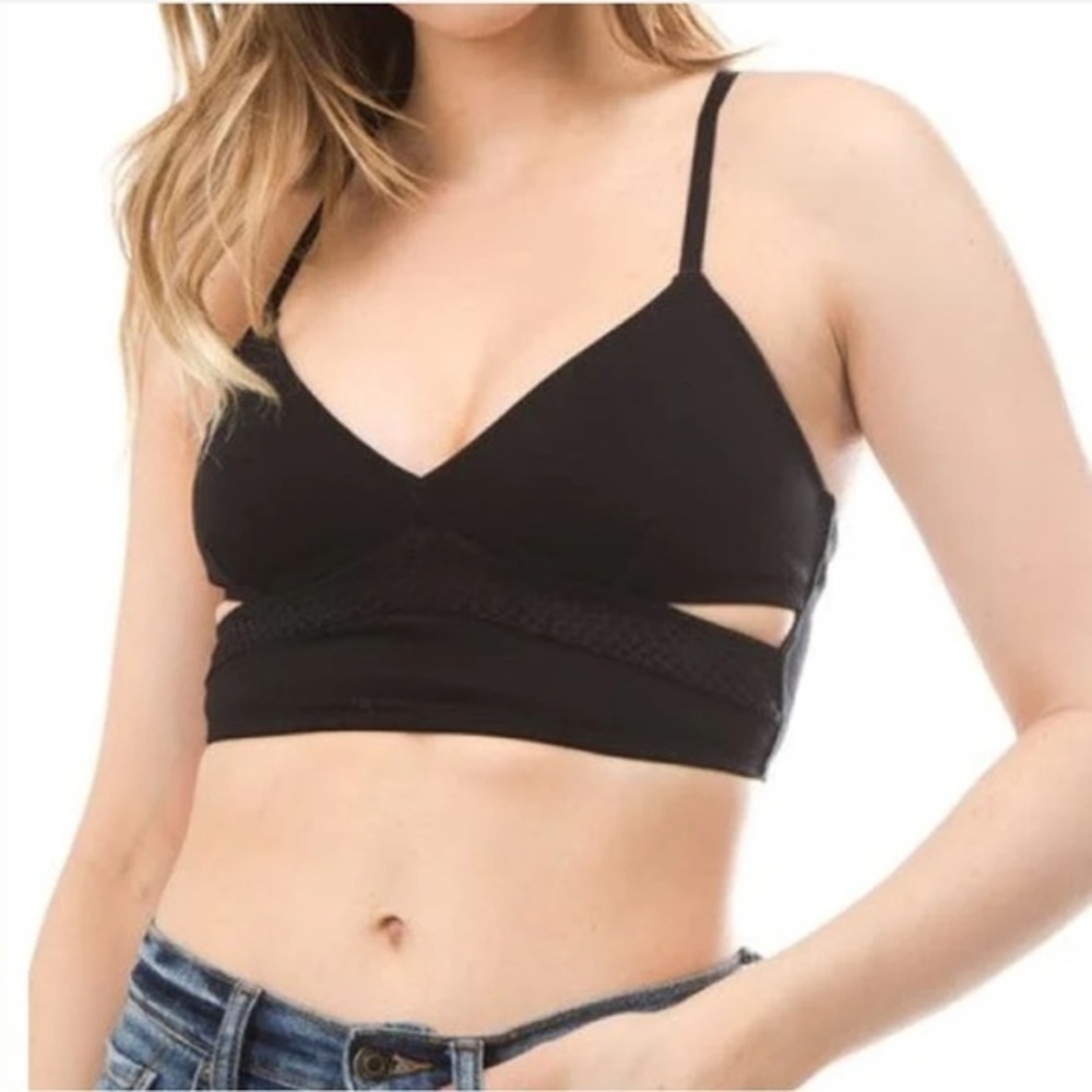 Anemone Cotton Jersey Black V-Neck Bralette